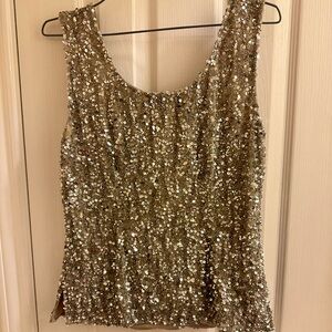 Adrianna Papell Silver Sequin Sleeveless Tank Top